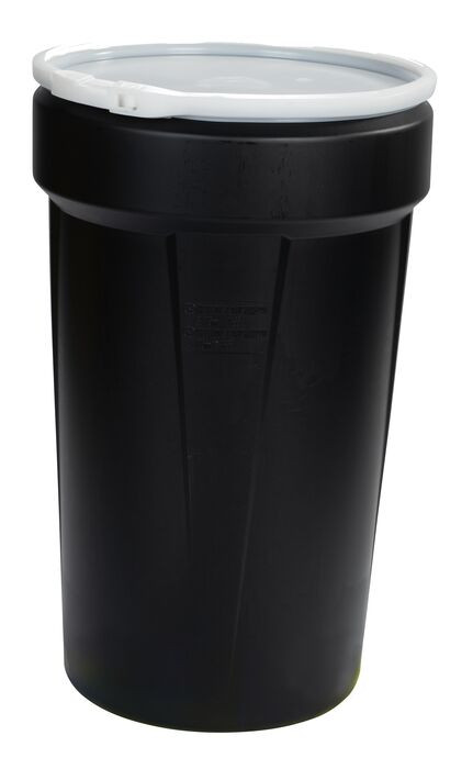 55 Gallon, Plastic Lever-Lock, Lab Pack Plastic Barrel Drum, Black - 1655BLK