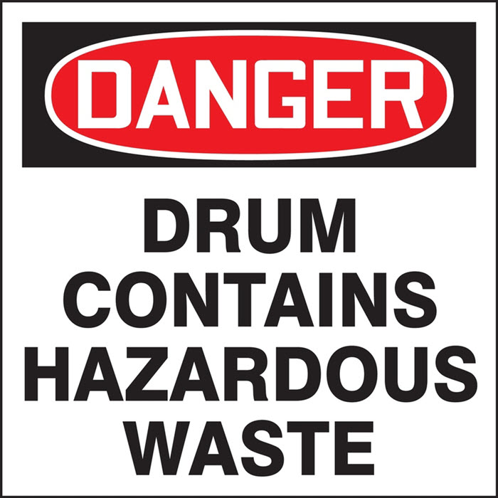 OSHA Danger Drum Contains Hazardous Waste Label, 6” x 6” Adhesive, 25 Pack - MHZW105EVP