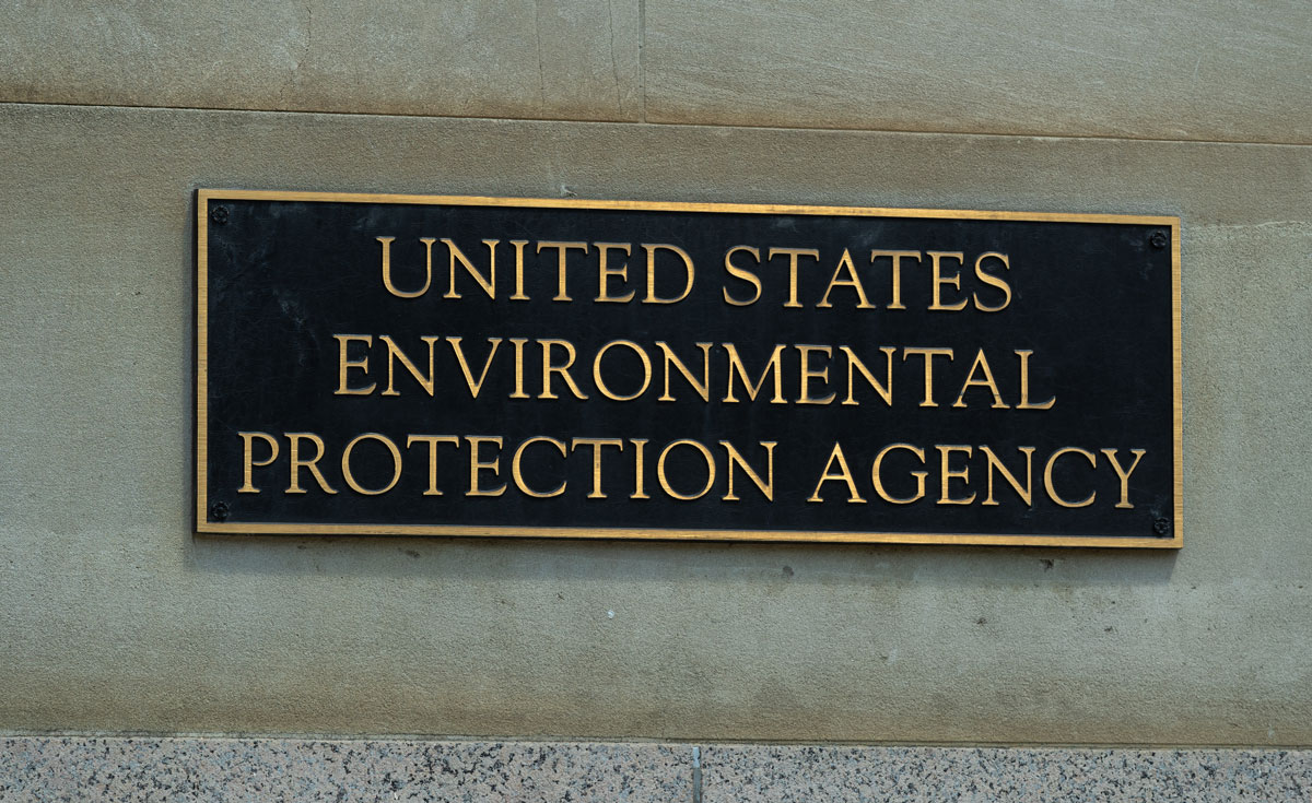 Sign on side of building reading "United States Environmental Protection Agency"